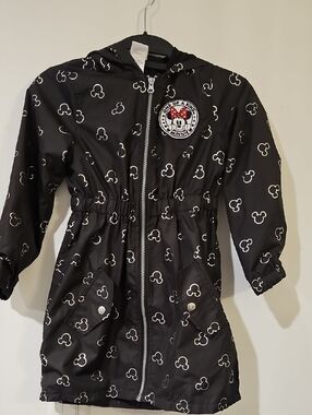 Black Minnie-Print Hooded Raincoat for Kids